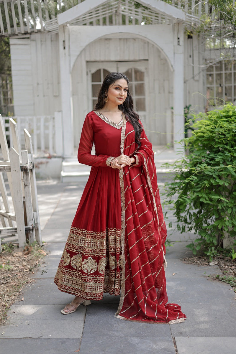 Embroidered Maroon colour Garnet flair georgette party wear Gown by royal  export at Rs 1095 in Surat